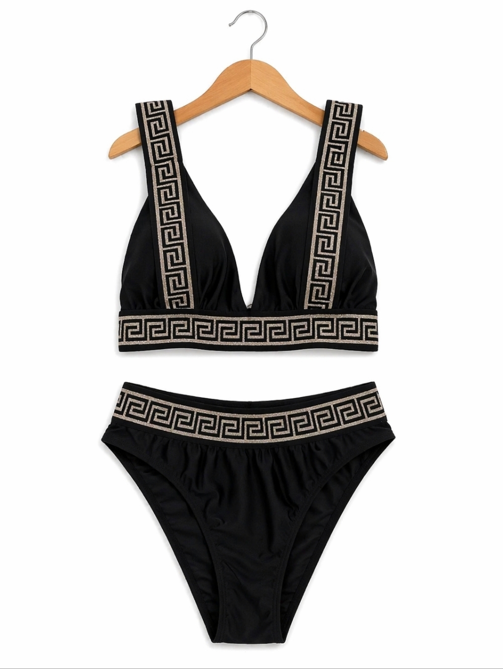 Black High-Waist Triangle Bikini with Contrasting Trim